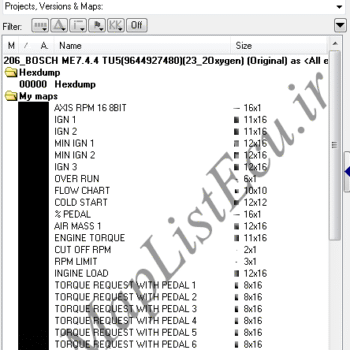 مپ لیست وینولز BOSCH ME7.4.4 (9644927480) | دو سنسور اکسیژن (2Oxygen)