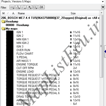 مپ لیست وینولز Bosch ME7.4.4 (9643758880)(37_2Oxygen)