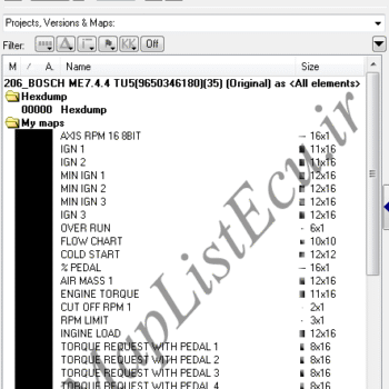مپ لیست وینولز BOSCH ME7.4.4 TU5(9650346180)(35)