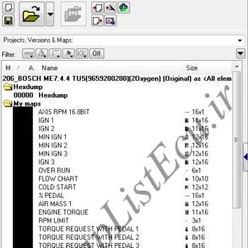 مپ لیست وینولز BOSCH ME7.4.4 TU5(9659280280)(2Oxygen)