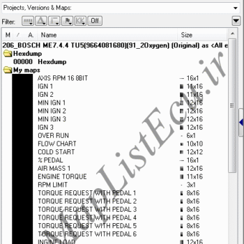 مپ لیست وینولز Bosch ME7.4.4 (9664081680)(91_2Oxygen)