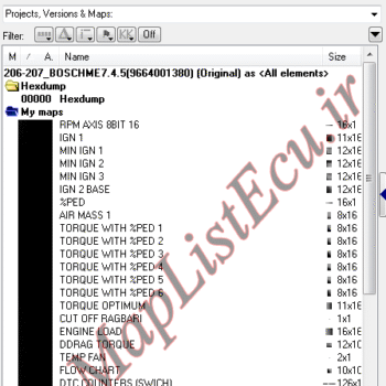 مپ لیست ایسیو BOSCH ME7.4.5(9664001380)