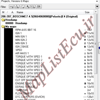 مپ لیست ایسیو BOSCH ME7.4.5(9664060080)(Pelastic)E4