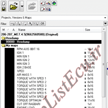 مپ لیست ایسیو BOSCH ME7.4.5(9662560580)
