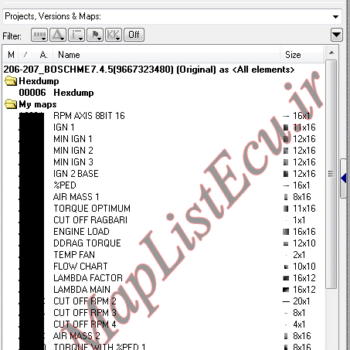 مپ لیست ایسیو BOSCH ME7.4.5(9667323480)