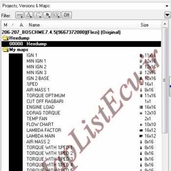 مپ لیست ایسیو BOSCH ME7.4.5(9667372080)(Flezi)