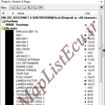 مپ لیست ایسیو BOSCH ME7.4.5(9678918380)(Flezi)