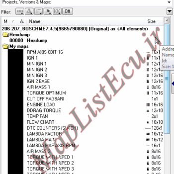 مپ لیست ایسیو BOSCH ME7.4.5(9665790880)