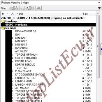 مپ لیست ایسیو BOSCH ME7.4.5(9665790980)