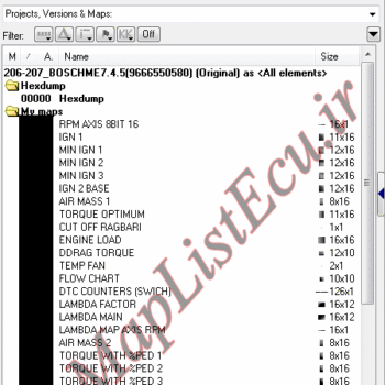 مپ لیست ایسیو BOSCH ME7.4.5(9666550580)