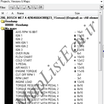 مپ لیست Bosch ME7.4.4 9646664380 تک سنسور | پروژه وینولز 206