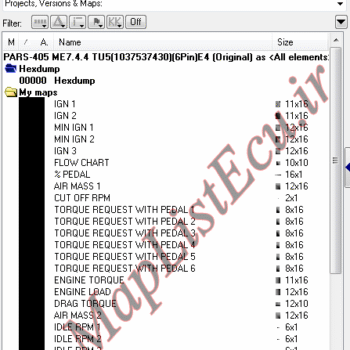 مپ لیست ایسیو BOSCH ME7.4.4 TU5(1037537430)(6Pin)E4