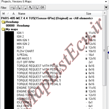 مپ لیست ایسیو BOSCH ME7.4.4 TU5(1Sensor-6Pin)