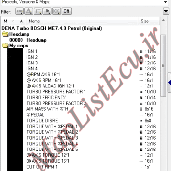 مپ لیست وینولز Bosch ME7.4.9 دنا توربو