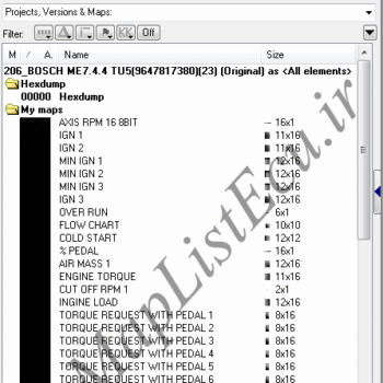 پروژه آماده و مپ لیست WinOLS ایسیو Bosch ME7.4.4 (9647817380)