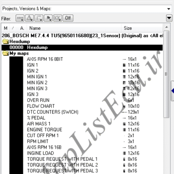 مپ لیست وینولز (23_1Sensor)Bosch ME7.4.4 (9650116680)
