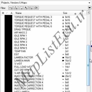 مپ لیست وینولز BOSCH ME7.4.4 TU5 (9646664380)(91) پژو ۲۰۶