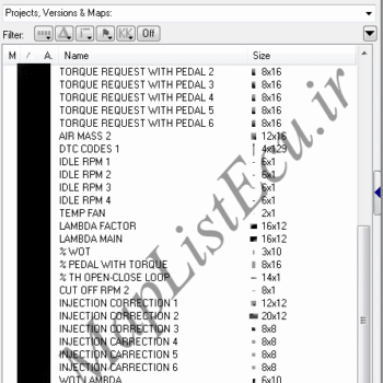 مپ لیست WinOLS پژو 206 BOSCH ME7.4.4 TU5 (9644219480)