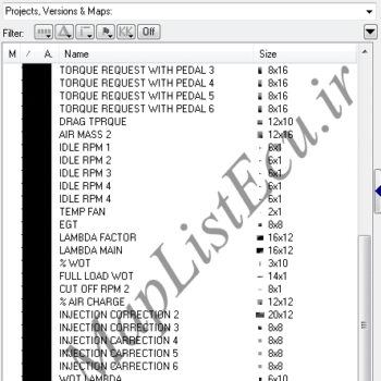 مپ لیست تخصصی WinOLS برای ECU بوش ME7.4.4 TU5 (9645937380)