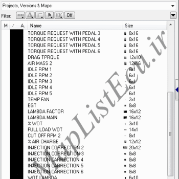 پروژه آماده و مپ لیست WinOLS ایسیو Bosch ME7.4.4 (9647817380)