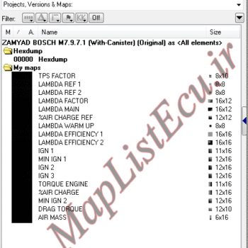 مپ لیست وینولز BOSCH M7.9.7.1(With-Canister) زامیاد