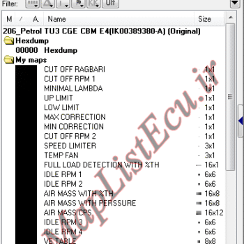 مپ لیست وینولز Petrol TU3 CGE CBM E4(IK00389380-A) پژو 206