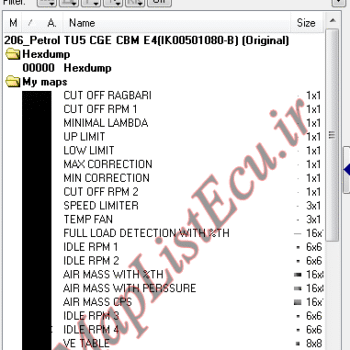 مپ لیست وینولز Petrol TU5 CGE CBM E4(IK00501080-B) پژو 206