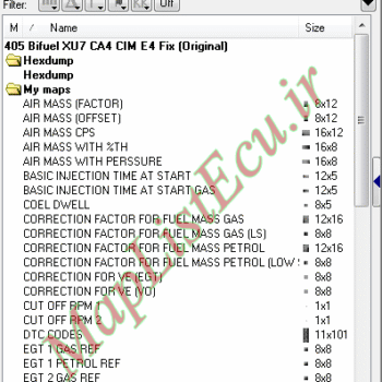 مپ لیست وینولز Bifuel XU7 CA4 CIM E4 Fix پژو 405