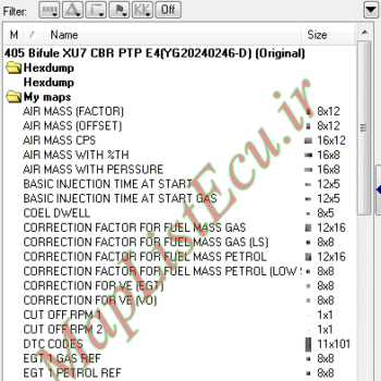 مپ لیست وینولز Bifuel XU7 CBR PTP E4(YG20240246-D) پژو 405