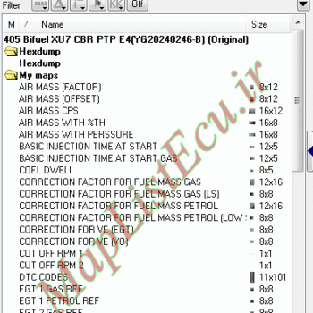 مپ لیست وینولز Bifuel XU7 CBR PTP E4(YG20240246-B) پژو 405