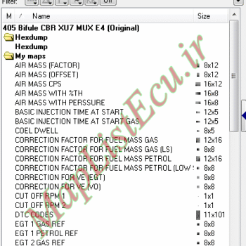 مپ لیست وینولز Bifule CBR XU7 MUX E4 پژو 405