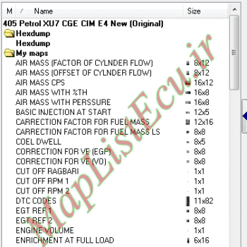 مپ لیست وینولز Petrol XU7 CGE CIM E4 New پژو ۴۰۵