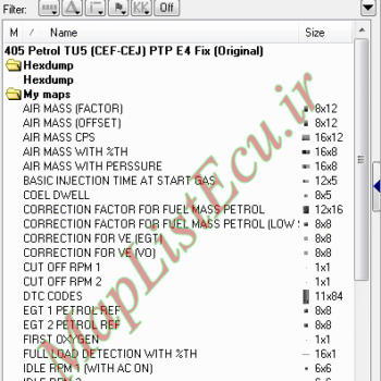 مپ لیست وینولز Petrol TU5 (CEF-CEJ) PTP E4 Fix پژو ۴۰۵