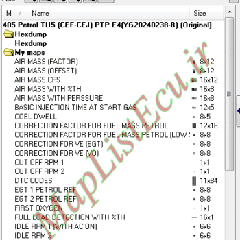 مپ لیست وینولز Petrol TU5 (CEF-CEJ) PTP E4(YG20240238-B) پژو ۴۰۵