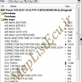 مپ لیست وینولز Petrol TU5 (CEF-CEJ) PTP E4(YG20240238-A) پژو ۴۰۵