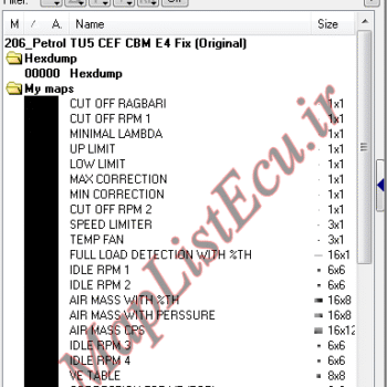 مپ لیست وینولز Petrol TU5 CEF CBM E4 Fix پژو 206