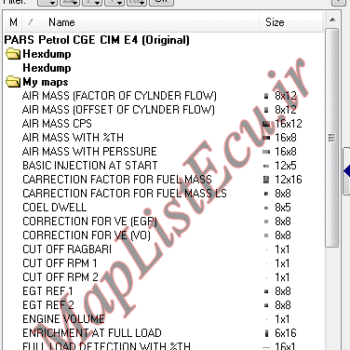 مپ لیست وینولز Petrol CGE CIM E4 پژو پارس