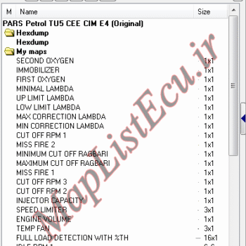 مپ لیست وینولز Petrol TU5 CEE CIM E4 پژو پارس