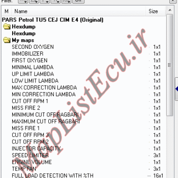مپ لیست وینولز Petrol TU5 CEJ CIM E4 پژو پارس