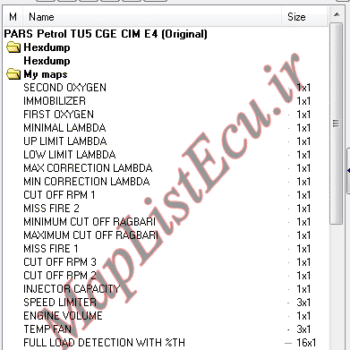 مپ لیست وینولز Petrol TU5 CGE CIM E4 پژو پارس