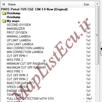 مپ لیست وینولز Petrol TU5 CGE CIM E4 New پژو پارس