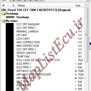 مپ لیست وینولز Petrol TU5 CEF CBM E4(C05TRTC3) پژو 206
