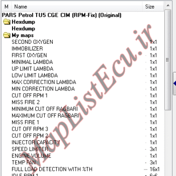 مپ لیست وینولز Petrol TU5 CGE CIM (RPM-Fix) پژو پارس