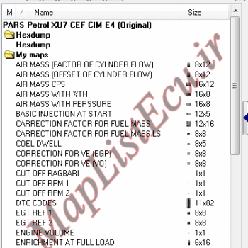 مپ لیست وینولز Petrol XU7 CEF CIM E4 پژو پارس