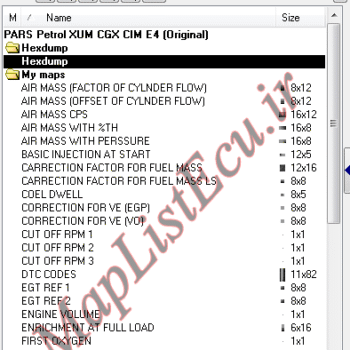 مپ لیست وینولز Petrol XUM CGX CIM E4 پژو پارس