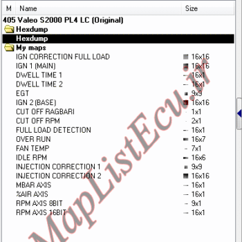 مپ لیست وینولز Valeo S2000 PL4 LC پژو 405