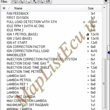 مپ لیست وینولز Bifuel XU7 CBR PTP E4(YG20240246-A) پژو 405