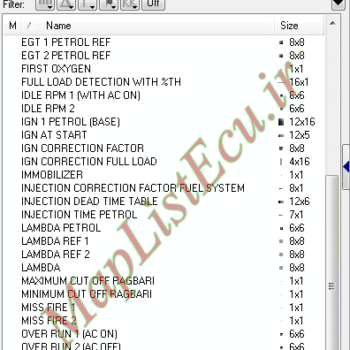 مپ لیست وینولز Petrol TU5 CGE CIM E4 پژو ۴۰۵