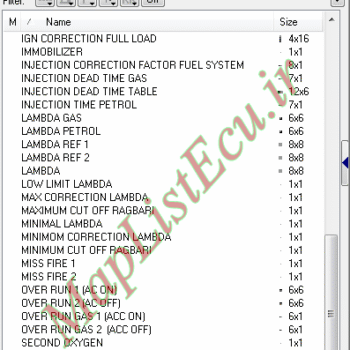 مپ لیست وینولز Bifuel XU7 CA4 CIM E4 Fix پژو 405