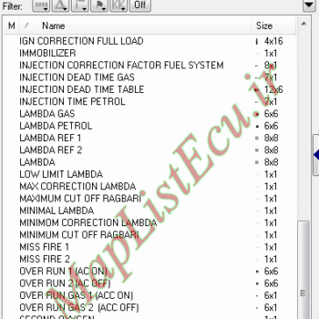 مپ لیست وینولز Bifuel XU7 CBR CIM E4 پژو 405